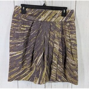 Ann Taylor Size‎ 6 Gray Green Watercolor Silk Cotton Skirt Pleated Lined